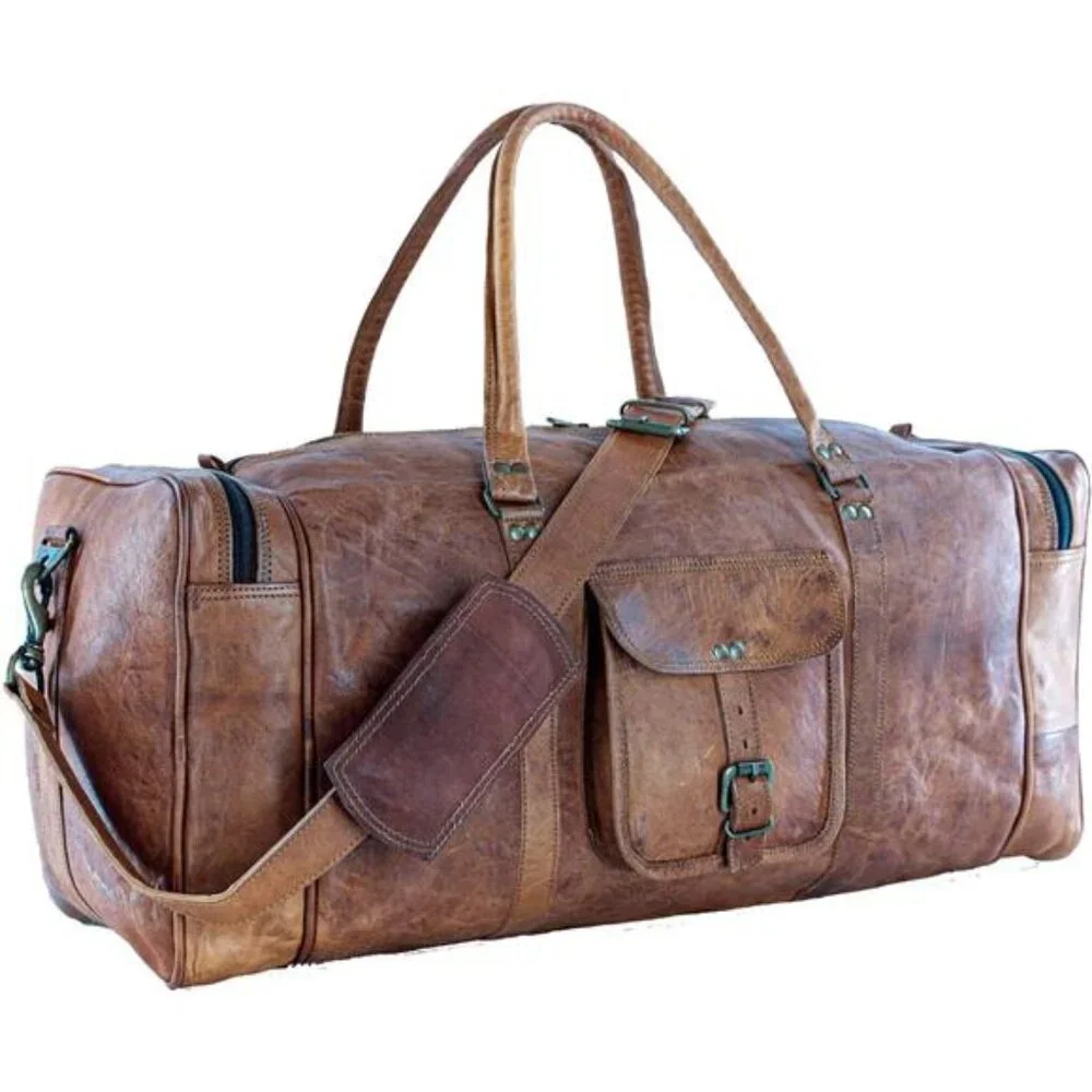21 Inch Vintage Leather Duffel Travel Gym Sports Overnight Weekend Bags Fro Men